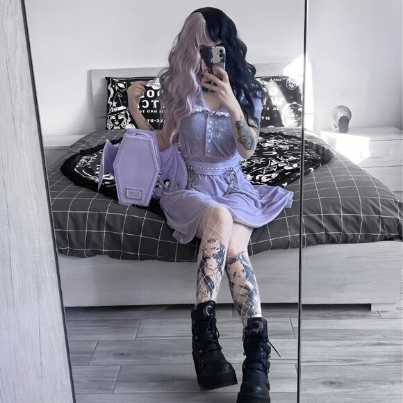 Killstar ✦ Every Mourning Lilac Velvet Dress ✦ Lace Collar Gothic Mini S NWT - Picture 8 of 11